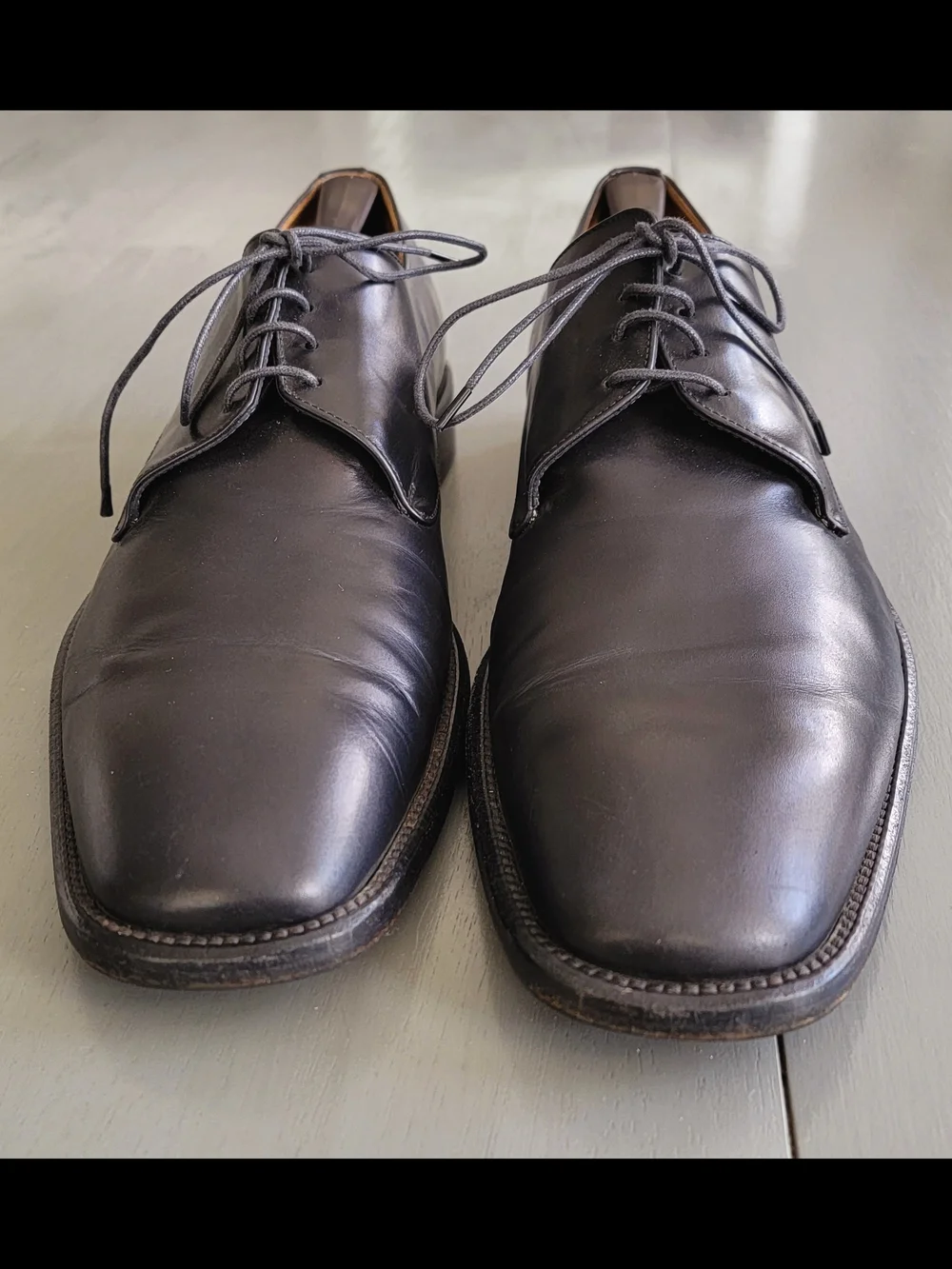 Ermenegildo Zegna Black Leather Derby Shoes Size 11 With Box